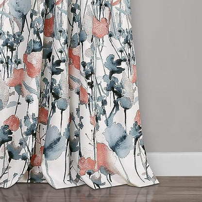 Lush DÉCOR Zuri - Juego de Cortinas para Ventana de filtrado de luz para Sala de Estar, Comedor, recámara (par), 84 x 52 Pulgadas, Azul y Coral, 2 Unidades