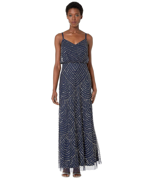 Adrianna Papell Women's Art Deco Beaded Blouson Gown