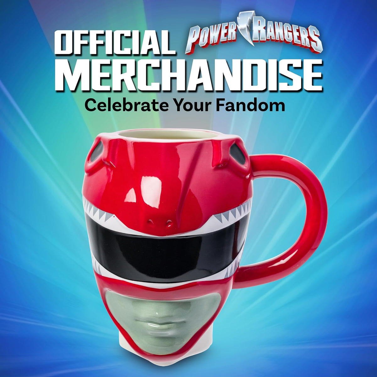Silver Buffalo Power Rangers Red Ranger Jason Lee Scott - Taza de cerámica esculpida 3D, 20 onzas
