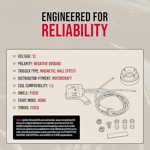 Pertronix Kit de Conversión de Encendido Electrónico 1281 para Ford 8 Cil, Negro