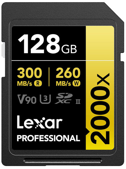 Lexar Tarjeta Profesional 2000x 128GB SDXC UHS-II, hasta 300MB/s de Lectura, para cámaras de vídeo Cine (LSD2000128G-BNNNU)