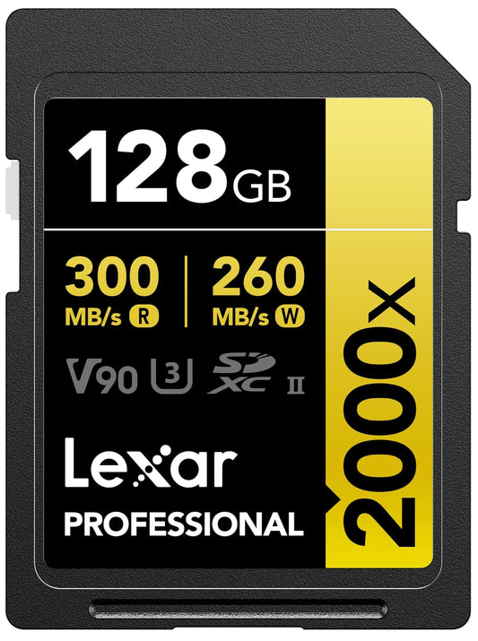 Lexar Tarjeta Profesional 2000x 128GB SDXC UHS-II, hasta 300MB/s de Lectura, para cámaras de vídeo Cine (LSD2000128G-BNNNU)