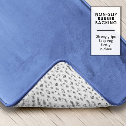 Clara Clark - Juego de 3 Alfombrillas de baño de Espuma viscoelástica de Terciopelo para baño, Antideslizantes, con Respaldo de PVC, Lavable, se Seca rápidamente, Color Azul