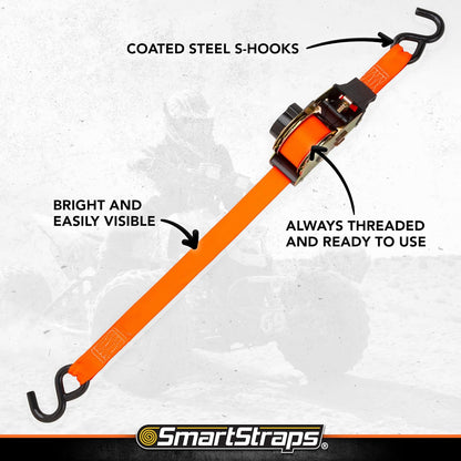 SMARTSTRAPS Correas de carraca retráctiles de 10 pies, Paquete de 2 – Resistencia a la Rotura de 3 Libras, Carga de Trabajo Segura de 1 Libra, Transporte de Motocicletas, Barcos y electrodomésticos