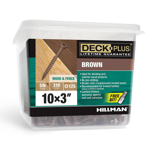 Deck Plus Tornillos Madera Exterior Torx T25#10 x 3" | Café, caja de 5 lb, revestimiento epoxi, rosca gruesa, exteriores