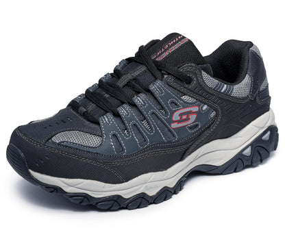 Skechers Men's Afterburn M. Fit | Espuma viscoelástica, entresuela Articu-Lyte, parte superior de piel y malla, informal, con cordones tradicionales