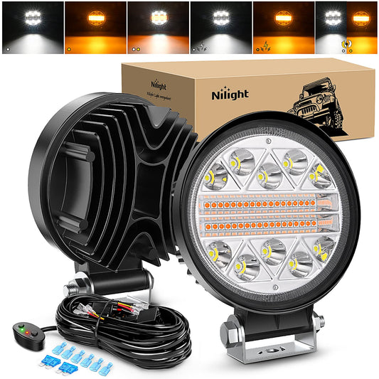Nilight - 2 barras de luz LED de 4.5 pulgadas y 27 W, función de memoria, ideal para niebla y nieve, todoterreno, camión, cuatrimoto, jeep, barco, con kit de arnés de cableado de 16 AWG, 2 cables