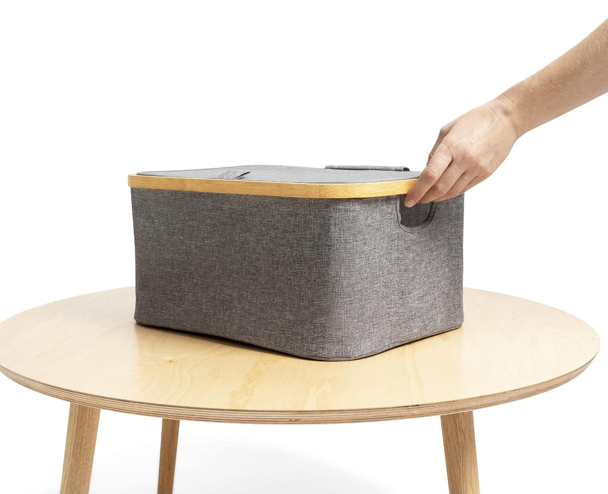 Homeware Cesto Rectangular Multifuncional Marca, Organizador Plegable de Poliéster y Bambú, Diseño Elegante, Tapa de Protección y Asas, Adaptable para Cualquier Área del Hogar, Interior o Exterior