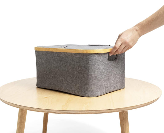 Homeware Cesto Rectangular Multifuncional Marca, Organizador Plegable de Poliéster y Bambú, Diseño Elegante, Tapa de Protección y Asas, Adaptable para Cualquier Área del Hogar, Interior o Exterior