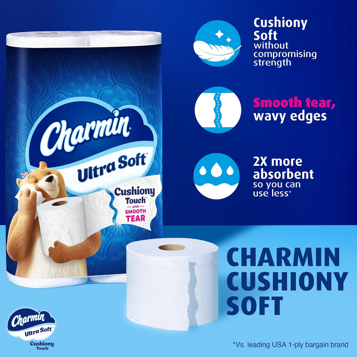 Charmin Ultra Soft Toilet Paper, Family Mega Roll with Cushiony Touch (5x More Sheets*), 18 Count