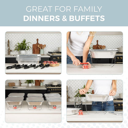 Alpha Living - Juego de 6 Platos Desechables, Juego de bufé para triturar Platos, sartenes de tamaño Medio, Calentadores de Alimentos Soldados para Fiestas, latas de Combustible, bandejas de