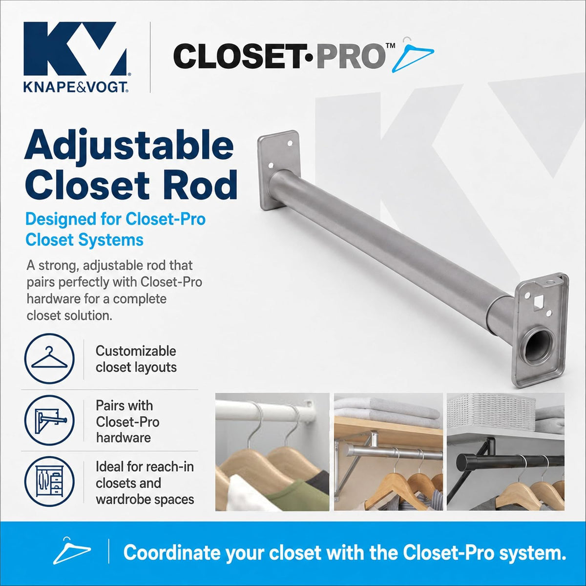 John Sterling Adjustable Closet Rod, Platinum
