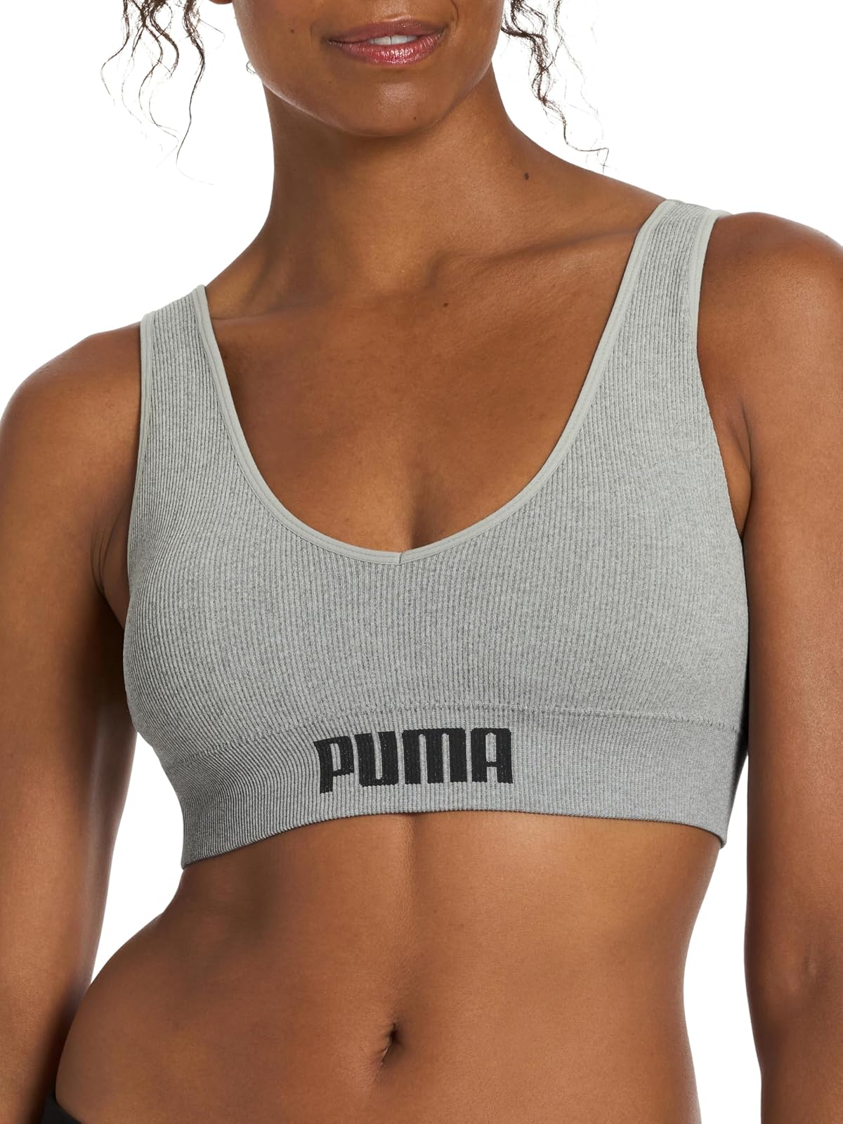 PUMA Brasier Deportivo sin Costuras Paquete de 2 - M - Corteza - Gris jaspeado claro