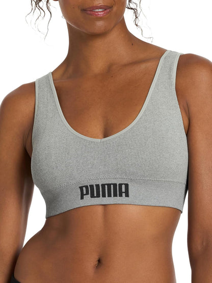 PUMA Brasier Deportivo sin Costuras Paquete de 2 - M - Corteza - Gris jaspeado claro