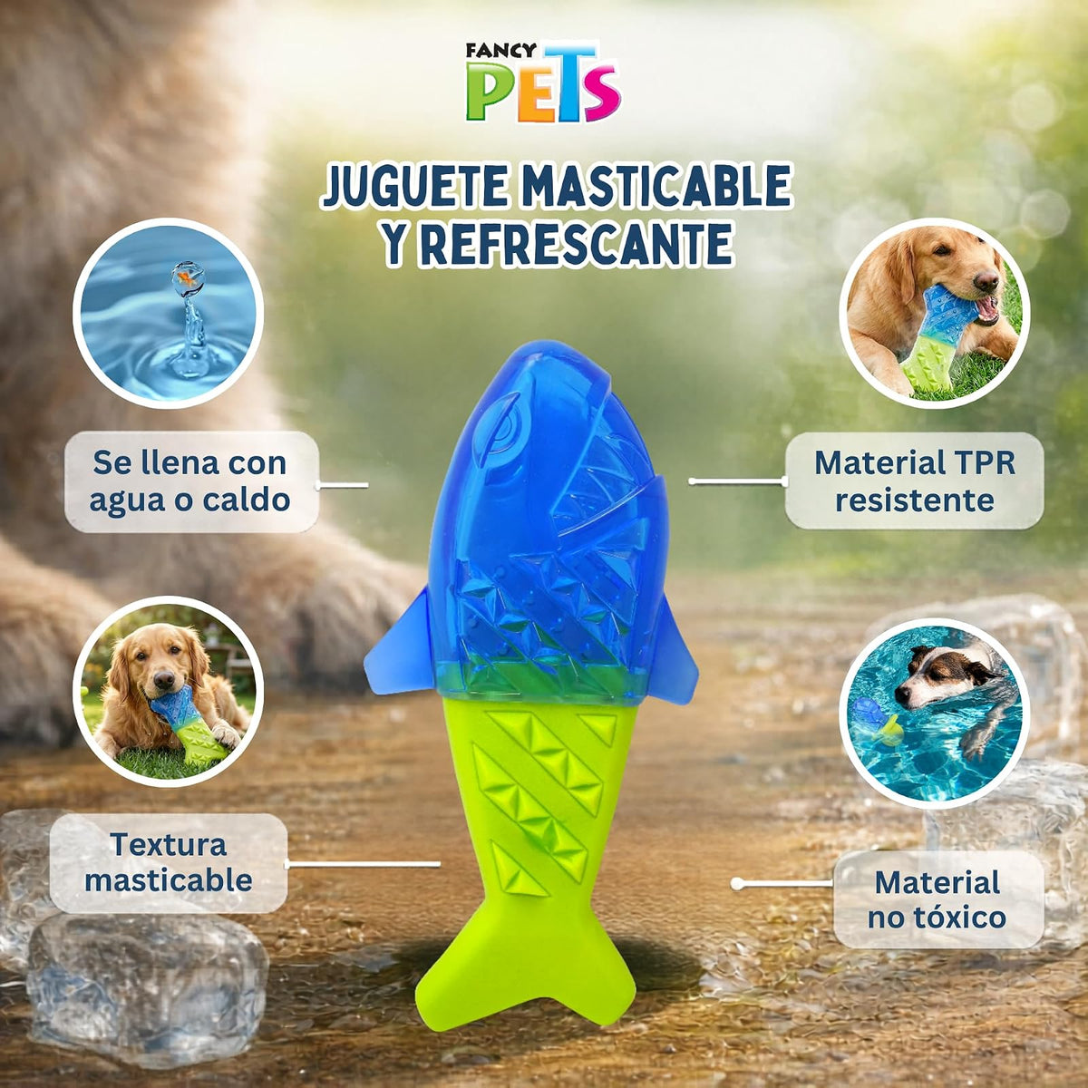 Fancy Pets Juguete Pez Congelable para Perros, Masticable y Refrescante, 1 Pza, Material TPR y Espuma