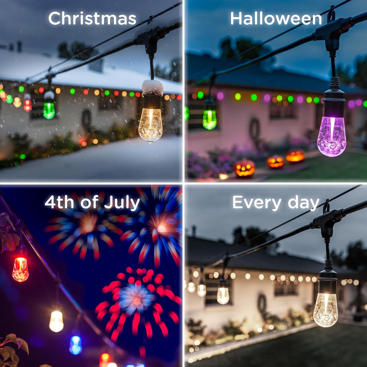 Enbrighten 37791 - Cadena de luces clásico para exteriores, 25 pies, 12 bombillas acrílicas RGB, resistente a la intemperie, control remoto RF, perfecto para día festivo, día de partido, fiestas y