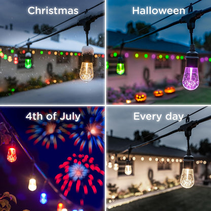 Enbrighten 37791 - Cadena de luces clásico para exteriores, 25 pies, 12 bombillas acrílicas RGB, resistente a la intemperie, control remoto RF, perfecto para día festivo, día de partido, fiestas y
