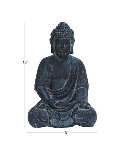 Deco 79 CosmoLiving by Cosmopolitan - Escultura de meditación de Buda de Arcilla con Tallas grabadas y Detalles en Relieve, 8 x 7 x 12 Pulgadas, Gris