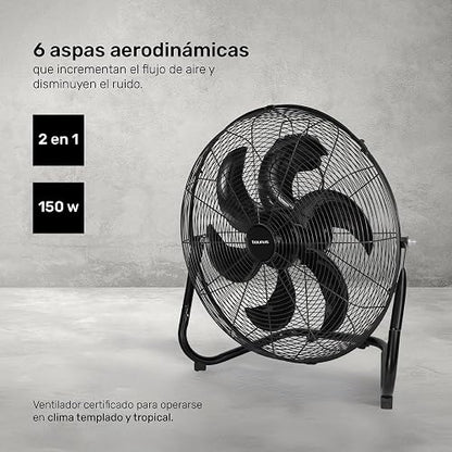 TAURUS FLASH | Circulador de Aire Metálico Industrial 20” | Motor Industrial Potente | 6 Aspas Aerodinámicas Alto Flujo y Bajo Ruido | Reja Metálica | Piso y Pared | 3 Velocidades | Garantía 5 Años