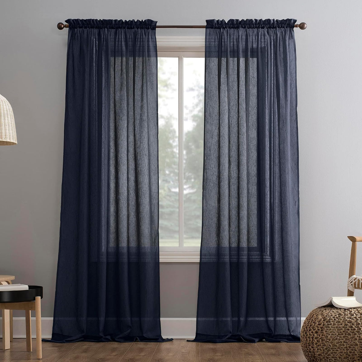 No. 918 Erica Panel de Cortina de Gasa Transparente - 1 - Azul marino - 129.5An x 213.4Al cm (1 Paneles)