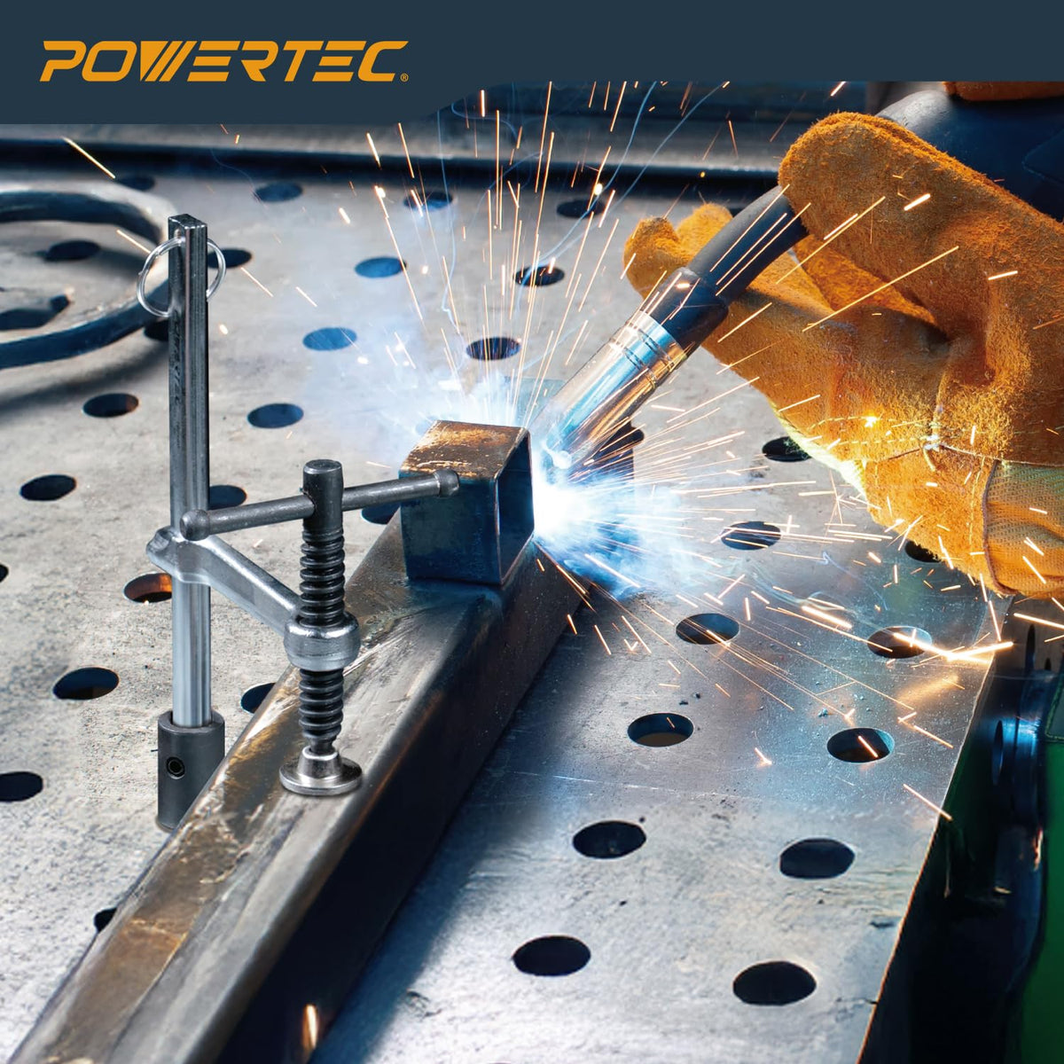 POWERTEC - Abrazadera de soldadura con mango en T - Apertura máxima de 6-1/2 pulgadas, profundidad de garganta de 3-1/4 pulgadas, se adapta a agujeros de mesa de soldadura de 16 mm, abrazadera de
