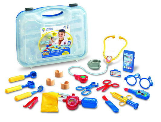 Learning Resources Pretend & Play Doctor Kit Azul - 19 Piezas, Edades 3+ años Kit Médico para Niños, Juguete de Doctor, Jueguetes de Medicina para niños, Juegos de Medicos