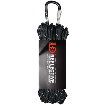 GEAR AID 1100 - Cuerda de paracaídas y mosquetón, 5,5 mm, Resistente para Camping y Supervivencia, Color Negro reflectivo, 50 pies