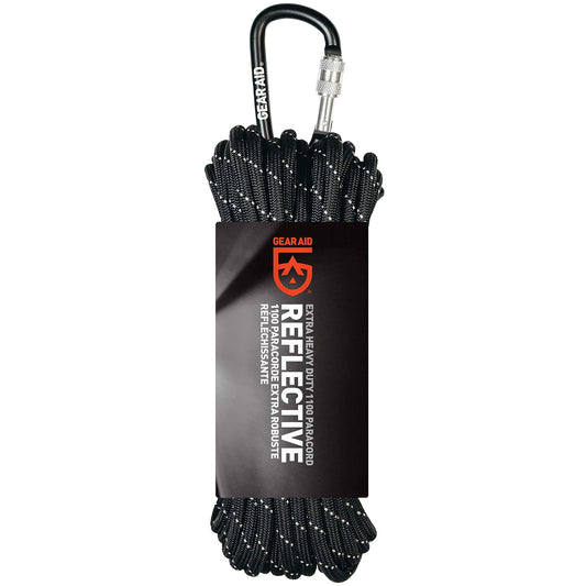 GEAR AID 1100 - Cuerda de paracaídas y mosquetón, 5,5 mm, Resistente para Camping y Supervivencia, Color Negro reflectivo, 50 pies