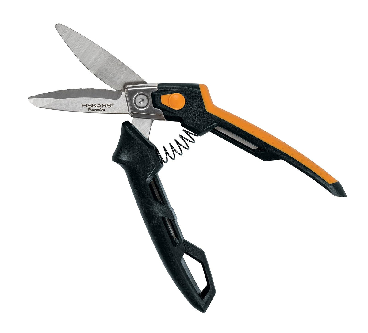Fiskars Tijeras PowerArc Utility (8 pulgadas) | Cortes de mango asistido por resorte compensados desde arriba o abajo, las cuchillas PowerArc facilitan los cortes y las