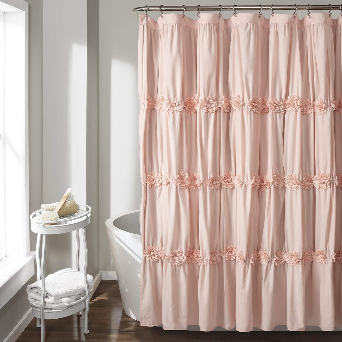 Lush Decor Darla Cortina de Ducha de baño Floral Fruncida, 72 x 72 Pulgadas, Color Rubor