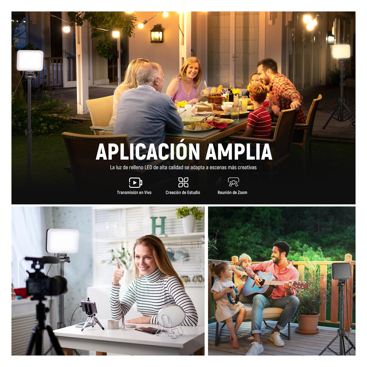 NEEWER Básico Panel Luz Vídeo LED Kit, Paquete de 3 Bicolor Estudio Luz Portátil con Soporte para Trípode y Filtros, 3200K~5600K CRI 95 750lux para Fotografía, Grabación, Transmisión en Vivo, BP66