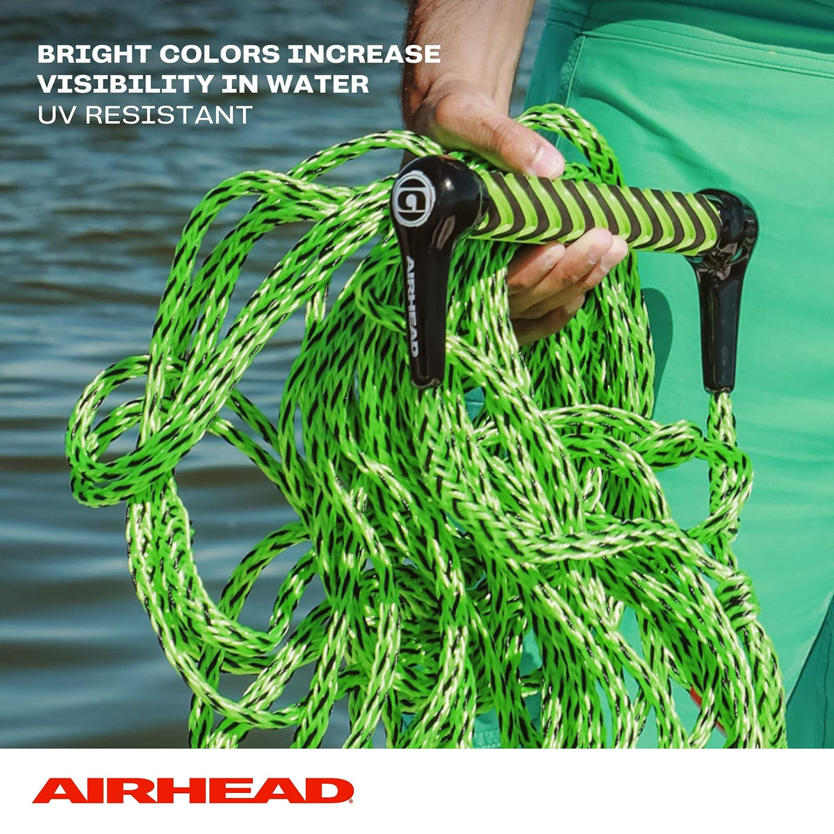 Airhead - Cuerda de esquí acuático con Mango de EVA, 1 sección para Tubos, esquís acuáticos y Tablas de wakesurf, Verde y Negro