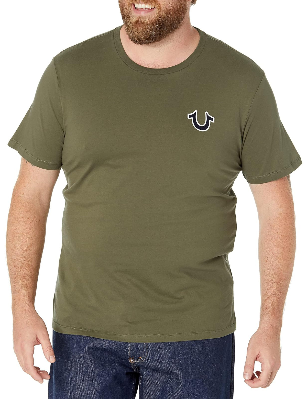 True Religion Men's Buddha Logo Short Sleeve Tee | Algodón suave, transpirable | Cuello redondo, ajuste clásico | Logotipo de pecho audaz | Camisetas gráficas para hombre - Verde militar - G