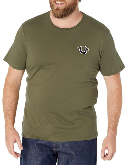 True Religion Men's Buddha Logo Short Sleeve Tee | Algodón suave, transpirable | Cuello redondo, ajuste clásico | Logotipo de pecho audaz | Camisetas gráficas para hombre - Verde militar - G