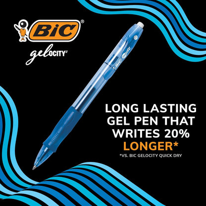 BIC Velocity Retractable Gel Pen, Refillable, Medium Point (0.7 mm), Blue, 12 Pens