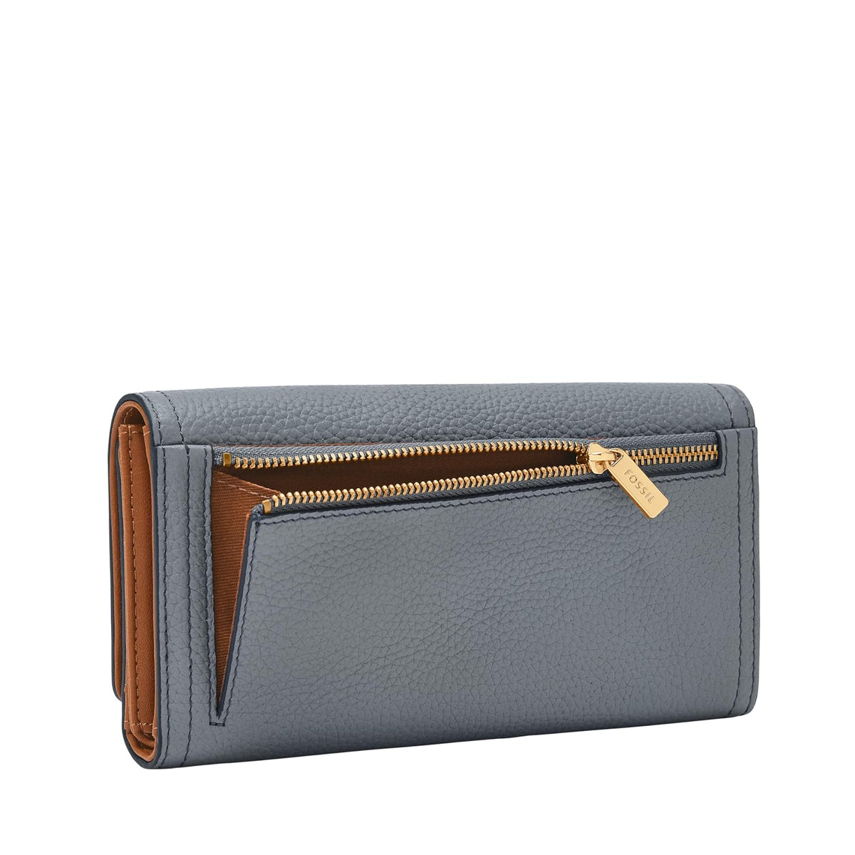 Cartera de mano con solapa Fossil Logan de piel en color azul para mujer