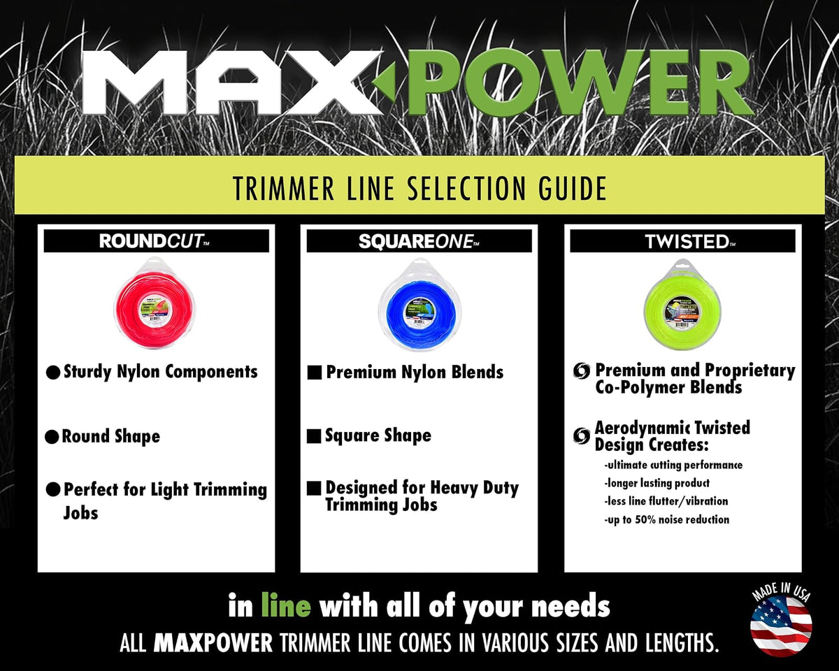 MaxPower 338832 - Línea de recortadora trenzada de 0.06 pulgadas de diámetro x 855 pies de largo, carrete de aproximadamente 3 libras, amarillo