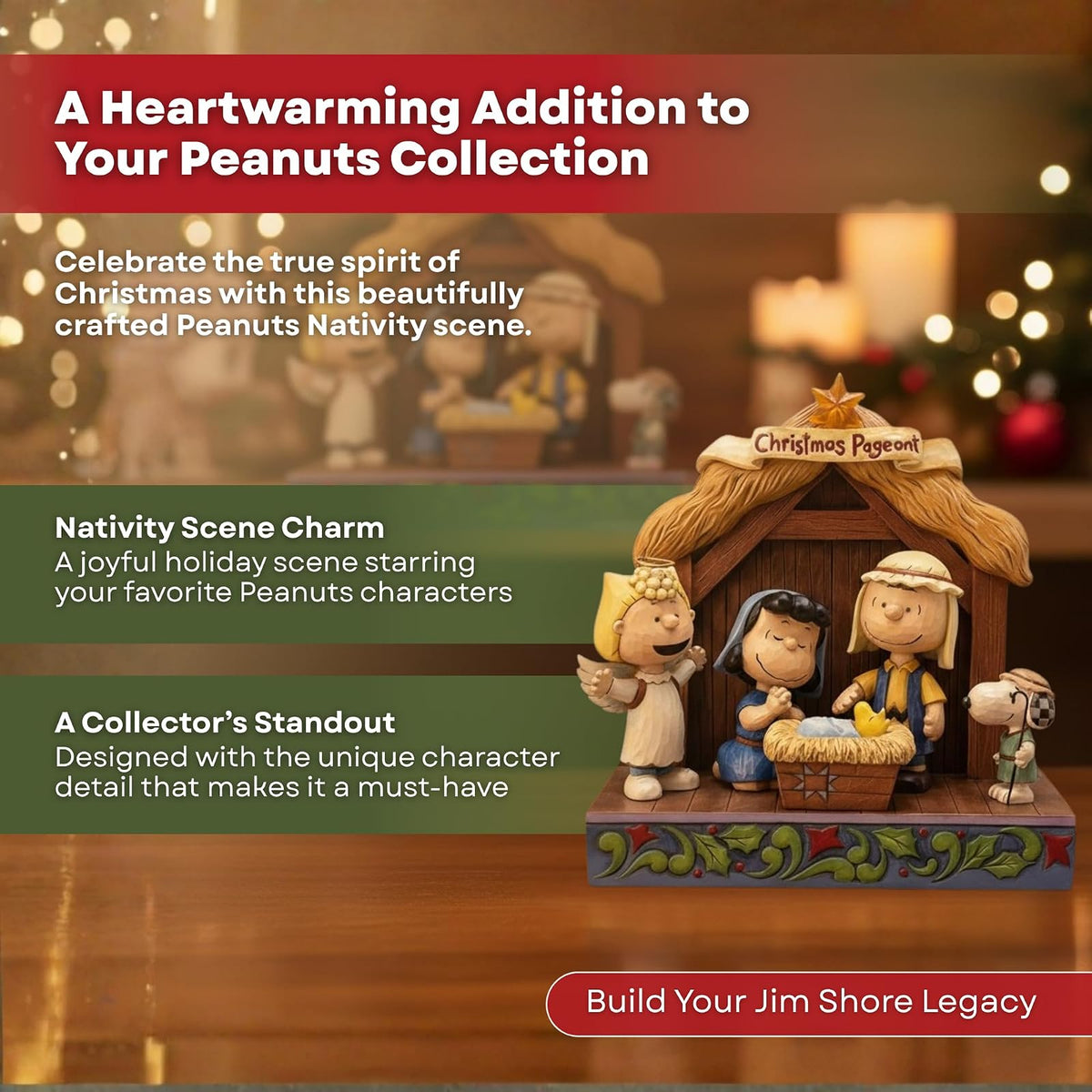 Enesco Peanuts por Jim Shore Figura de Escena de Nacimiento del espectáculo navideño iluminada - Escena de Piedra de Resina Hecha a Mano Pintada Coleccionable Snoopy Figuras de Peanuts Adornos