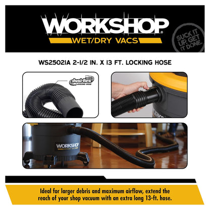 Workshop WS25021A Manguera de Aspiradora Seca/Húmeda, Extra Larga 2-1/2 Pulgadas X 13 Pies