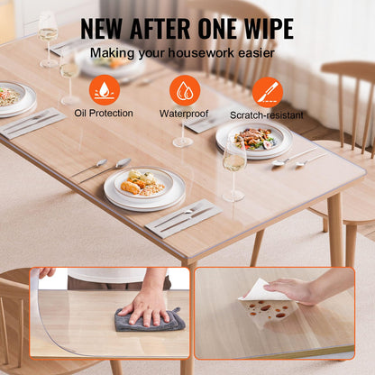 VEVOR Mantel Transparente Rectángulo 106,7x182,9 cm Mantel de PVC para Mesa Espesor de 2 mm Protector de Mesa de PVC Impermeable Fácil de Limpiar para Oficina, Cocina, Restaurante, Comedor
