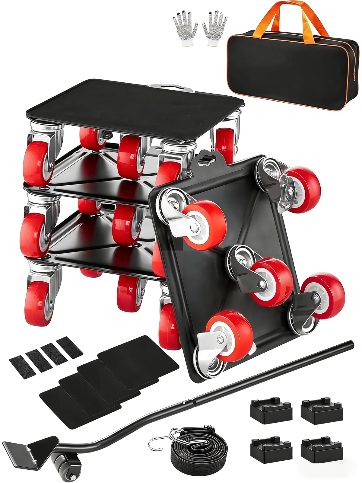 VEVOR 4 PCS Plataforma Rodante para Muebles 175 x 160 x 70 mm Carga de 1575 kg, Transportador de Muebles Resistente con 5 Ruedas Giratorias de 360° y Panel de Acero al Carbono para Mover Muebles