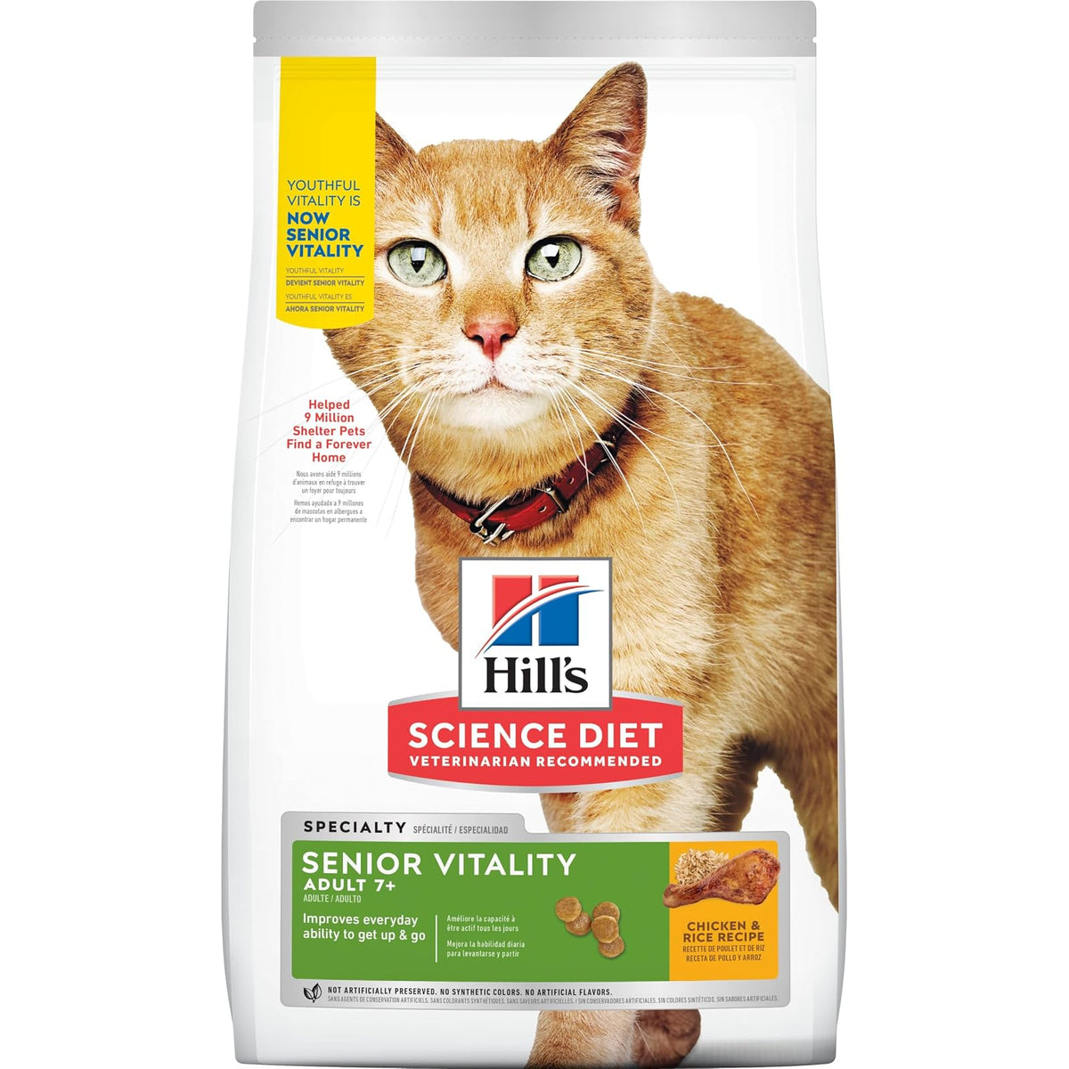 Hill's Science Diet Senior Vitality Croquetas para Gato Sabor Pollo 1.4Kg | Croquetas Hill's para gato, pollo real, vitalidad senior, salud de órganos vitales, energía diaria