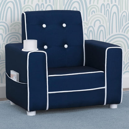 Delta Children Silla Infantil Tapizada Chelsea con Portavasos - Color: Azul Marino