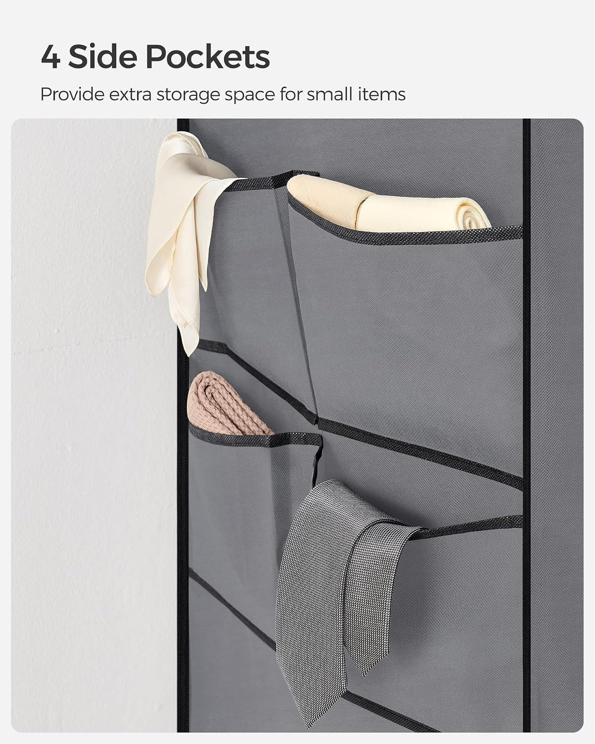 SONGMICS - Organizador portátil para clóset con Cubierta, 4 Varillas y estantes, 4 Bolsillos Laterales, 66.9 x 17.7 x 65.7 Pulgadas, Gran Capacidad para recámara, Sala de Estar, Gris URYG094G02