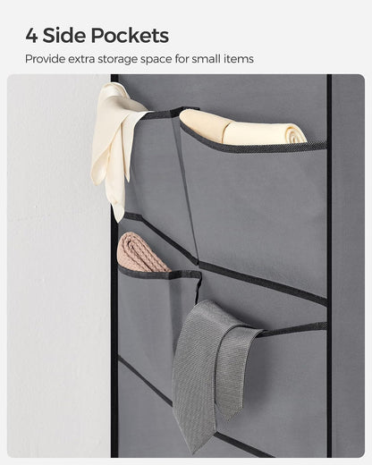 SONGMICS - Organizador portátil para clóset con Cubierta, 4 Varillas y estantes, 4 Bolsillos Laterales, 66.9 x 17.7 x 65.7 Pulgadas, Gran Capacidad para recámara, Sala de Estar, Gris URYG094G02