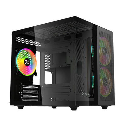 XZEAL Gabinete Gamer Cubo, Ventana Cristal, 2X Vent Frontales, 1x Vent Trasero 120mm, Negro Vidrio Templado Color Claro RGB Dispositivos compatibles ‎Motherboard, CPU