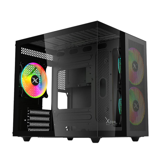 XZEAL Gabinete Gamer Cubo, Ventana Cristal, 2X Vent Frontales, 1x Vent Trasero 120mm, Negro Vidrio Templado Color Claro RGB Dispositivos compatibles ‎Motherboard, CPU