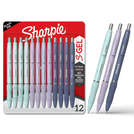 Sharpie S-Gel, bolígrafos de gel, punta media (0.7 mm), barriles de moda surtidos, tinta negra, 12 unidades