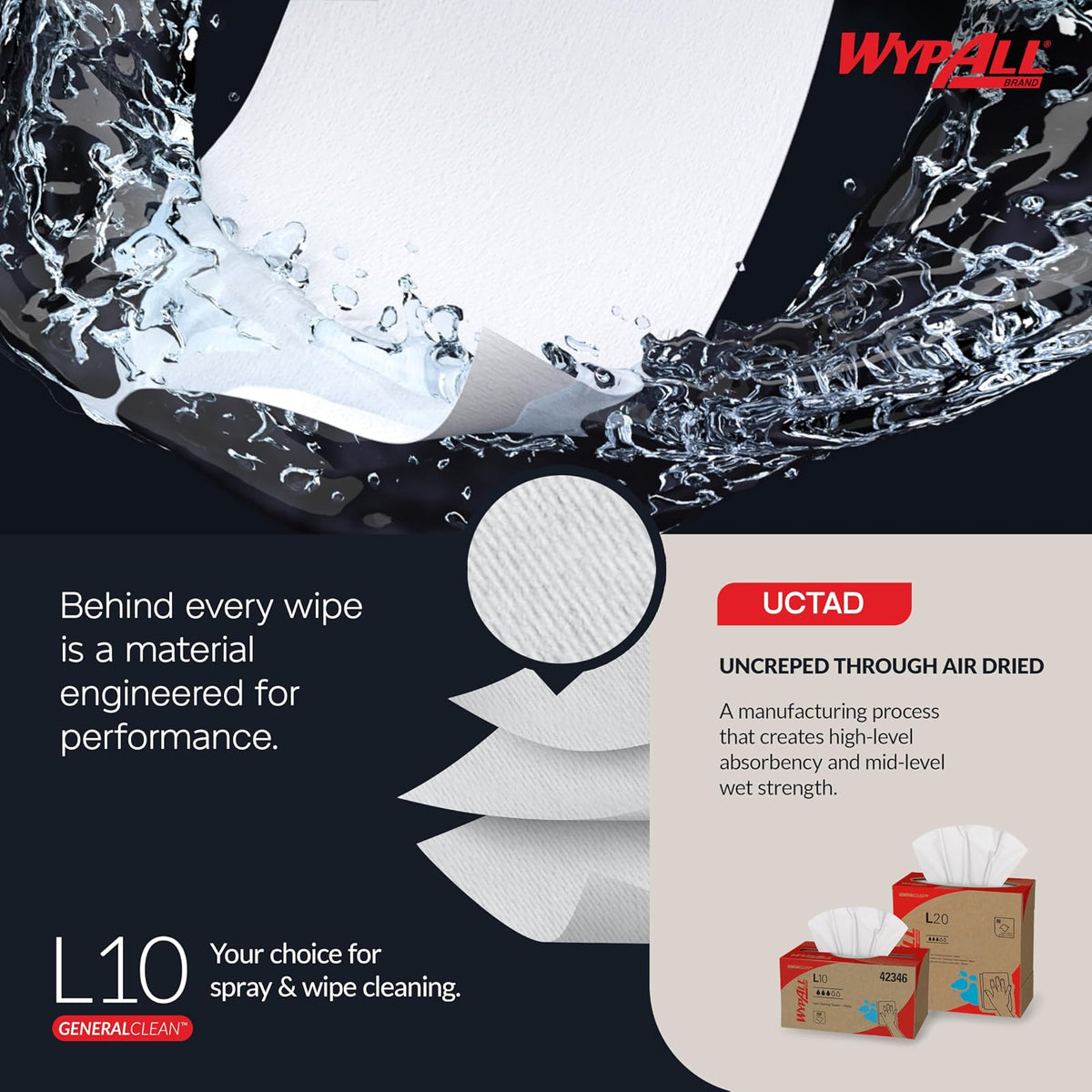 WypAll 05120 L10 limpiaparabrisas, banda, 2 capas, 9 3/10 W X 10 1/2L, Paquete de 140 (funda de 16 paquetes)