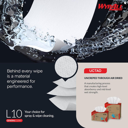 WypAll 05120 L10 limpiaparabrisas, banda, 2 capas, 9 3/10 W X 10 1/2L, Paquete de 140 (funda de 16 paquetes)